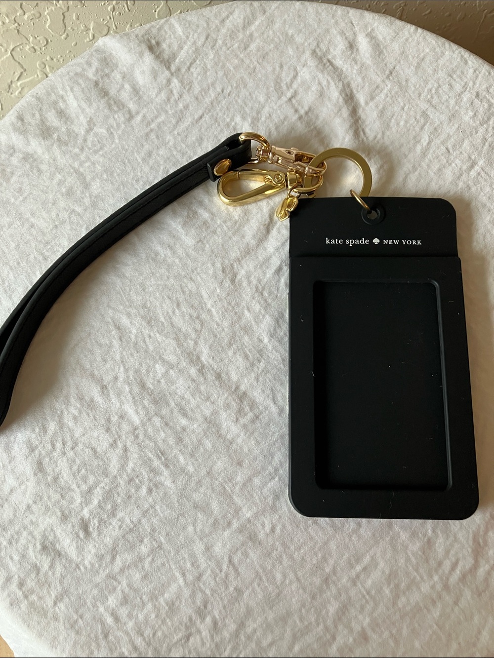 kate spade: Black Gold Tone Silicone Wristlet ID Holder